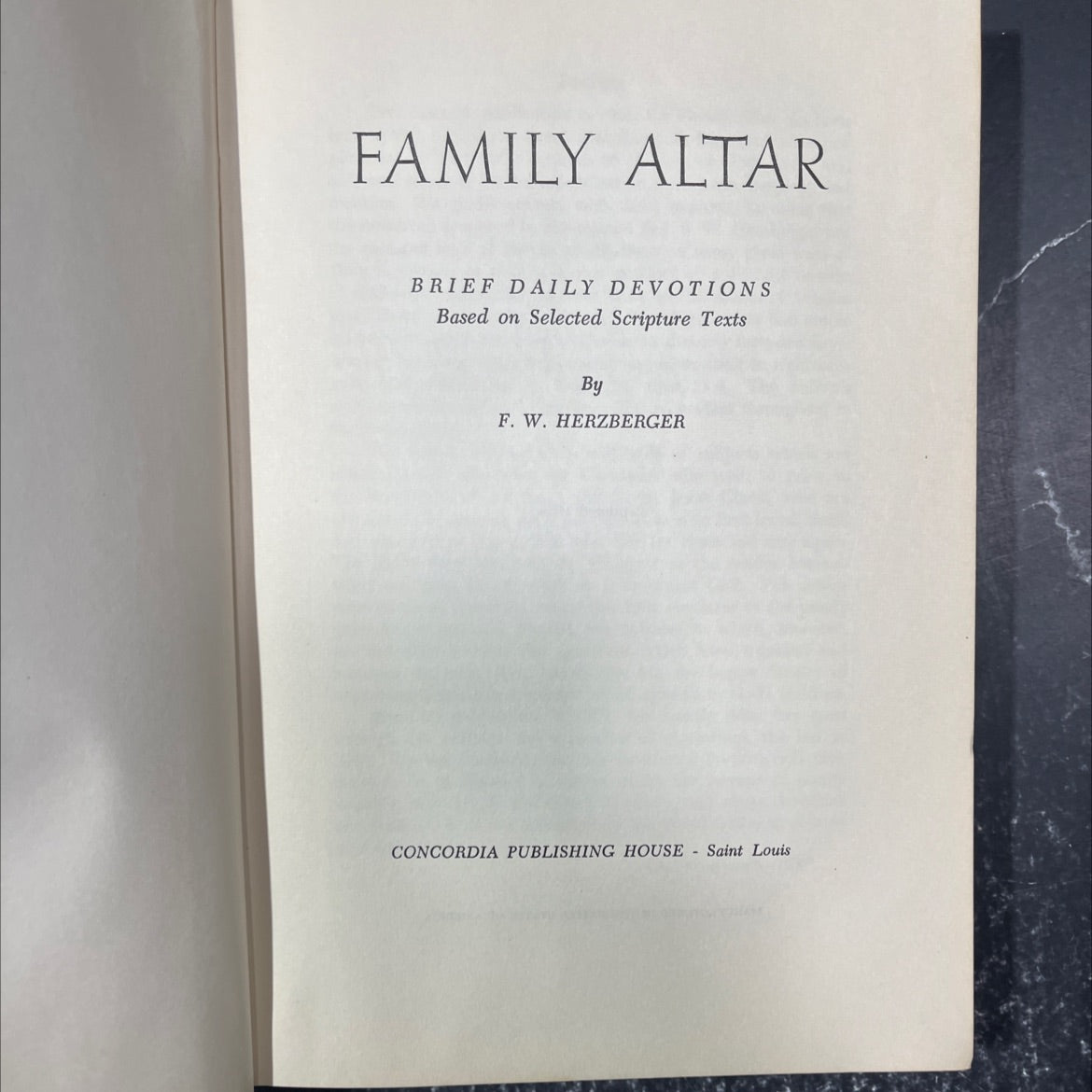 family altar brief daily devotions based on selected scripture texts book, by f. w. herzberger, 1959 Hardcover image 2