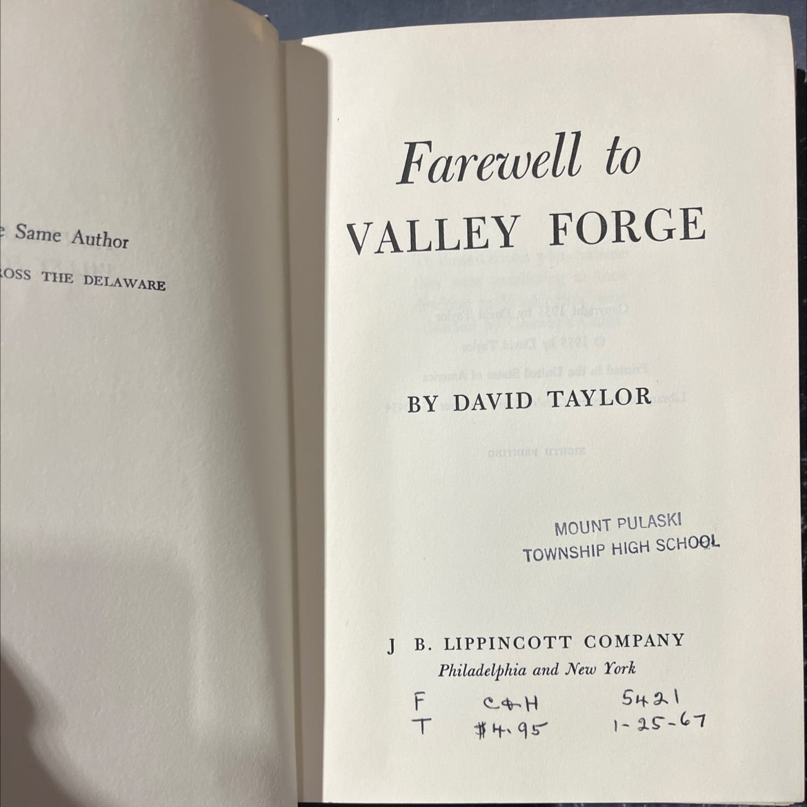 farewell to valley forge book, by david taylor, 1955 Hardcover image 2