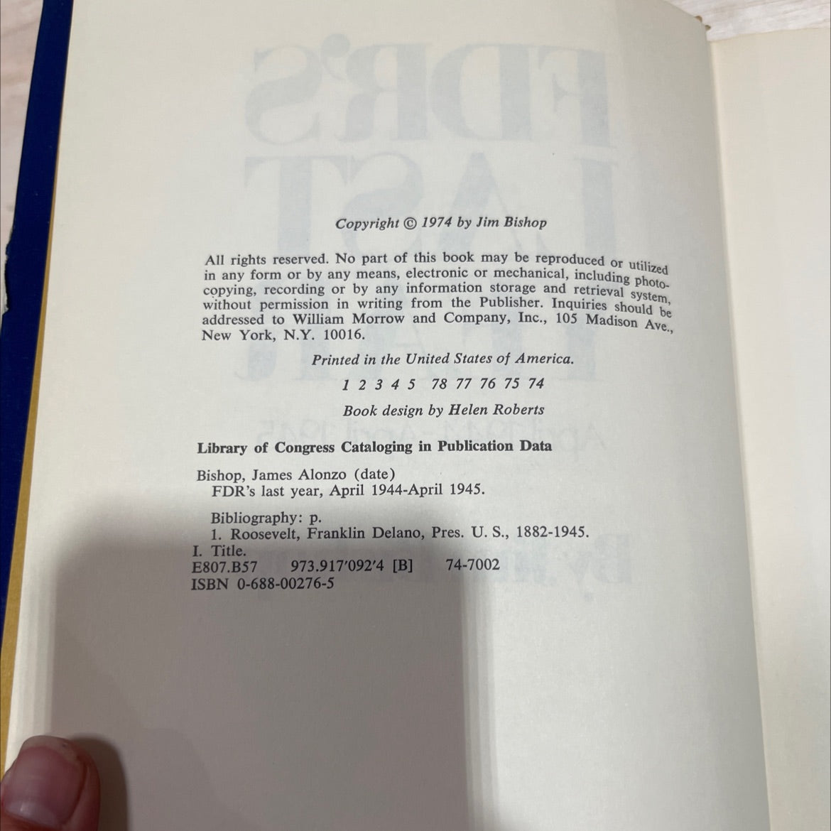 fdr's last year, april 1944-april 1945 book, by Jim Bishop, 1974 Hardcover image 3