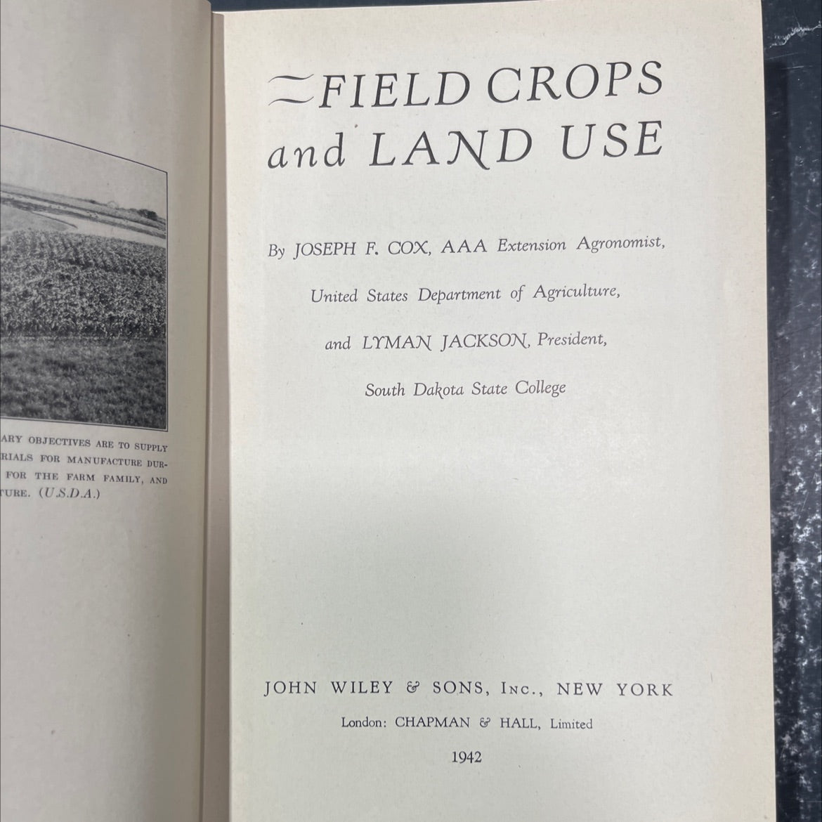 field crops and land use book, by joseph f. cox, lyman jackson, 1942 Hardcover image 2