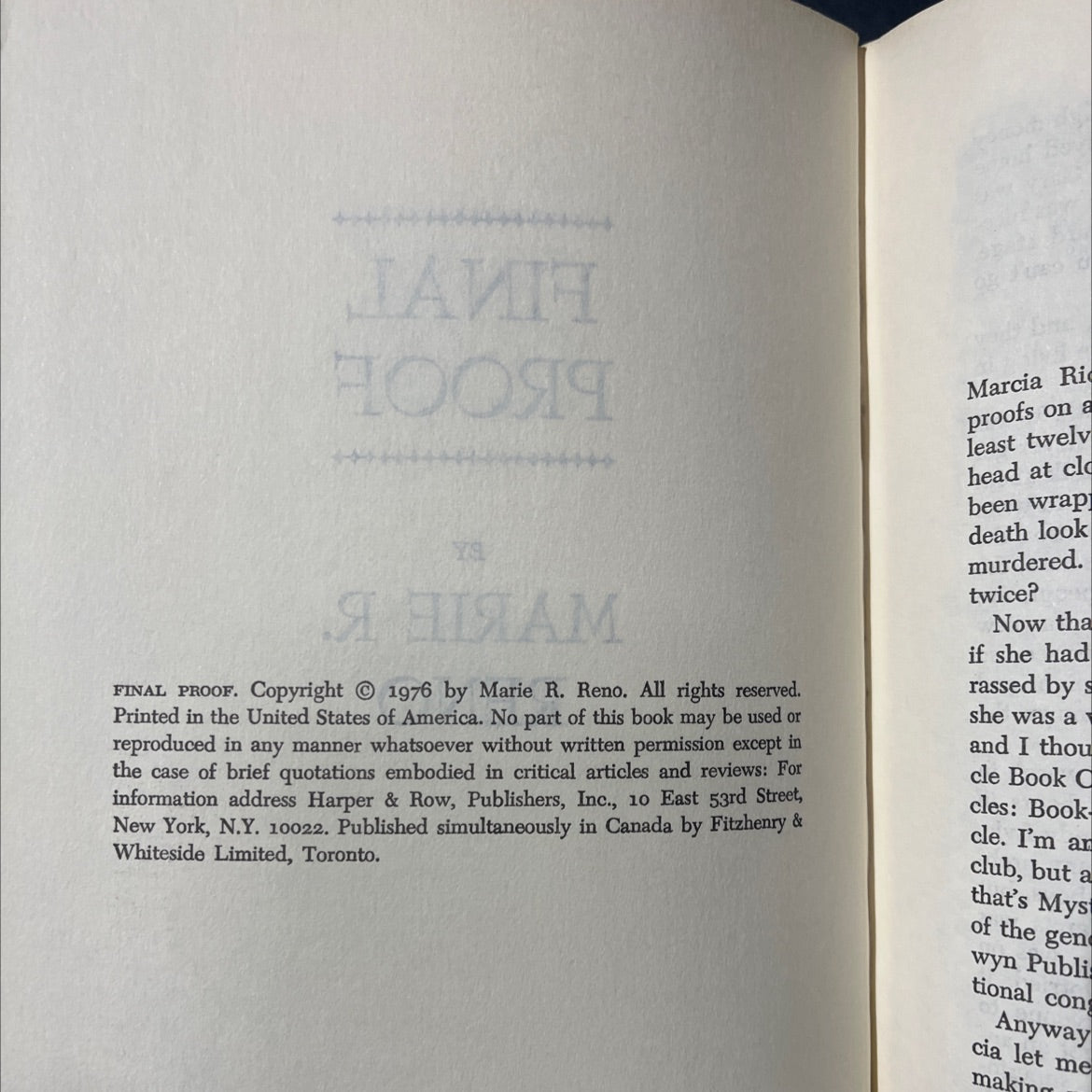 final proof book, by marie r. reno, 1976 Hardcover image 3