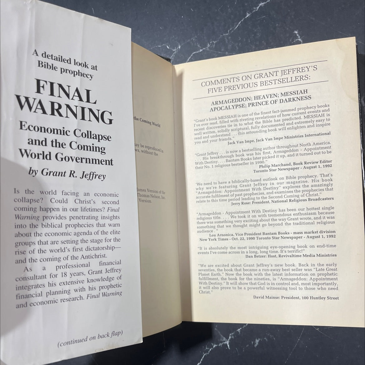 final warning economic collapse and the coming world government book, by grant r. jeffrey, 1995 Hardcover image 4