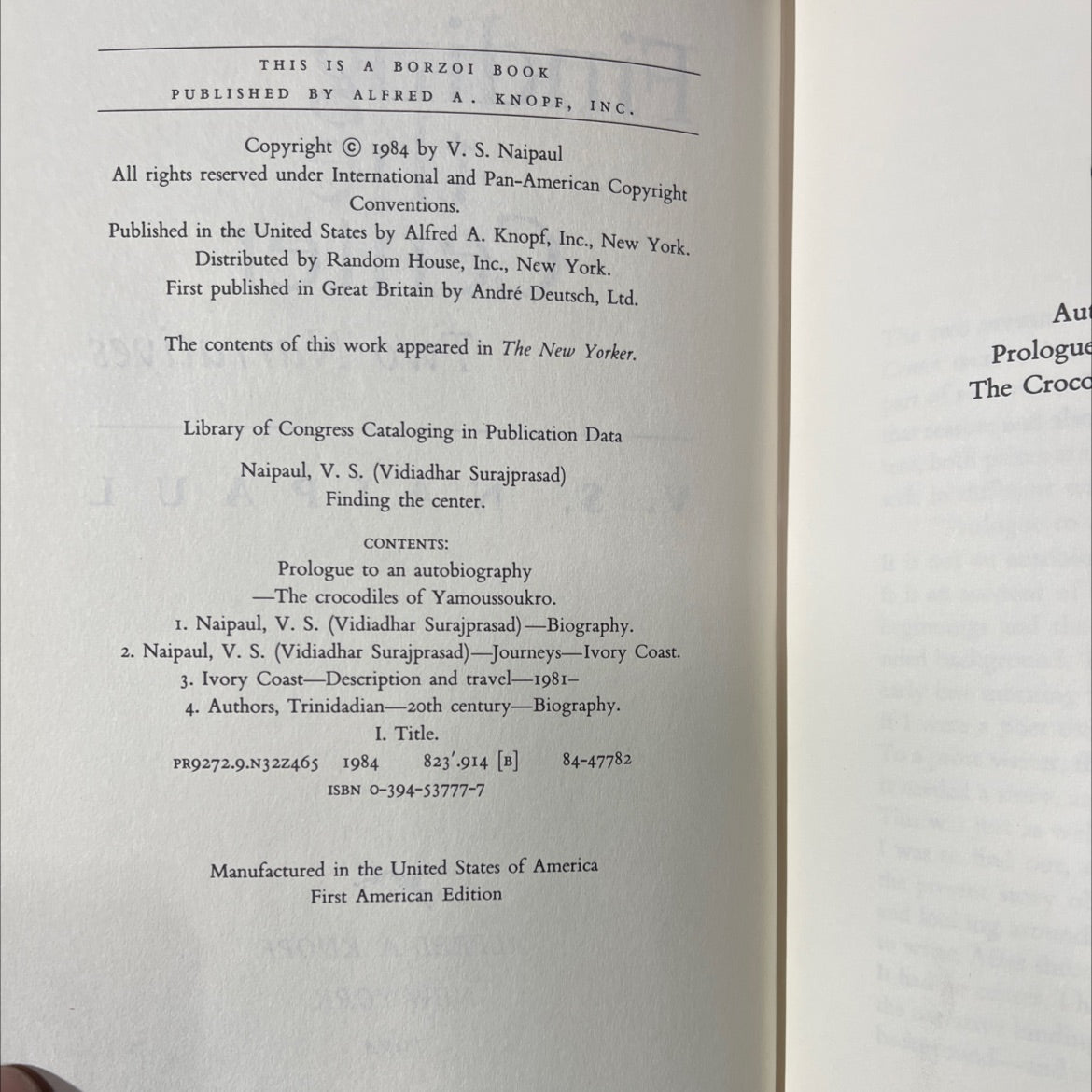 finding the center two narratives book, by V. S. Naipaul, 1984 Hardcover image 3