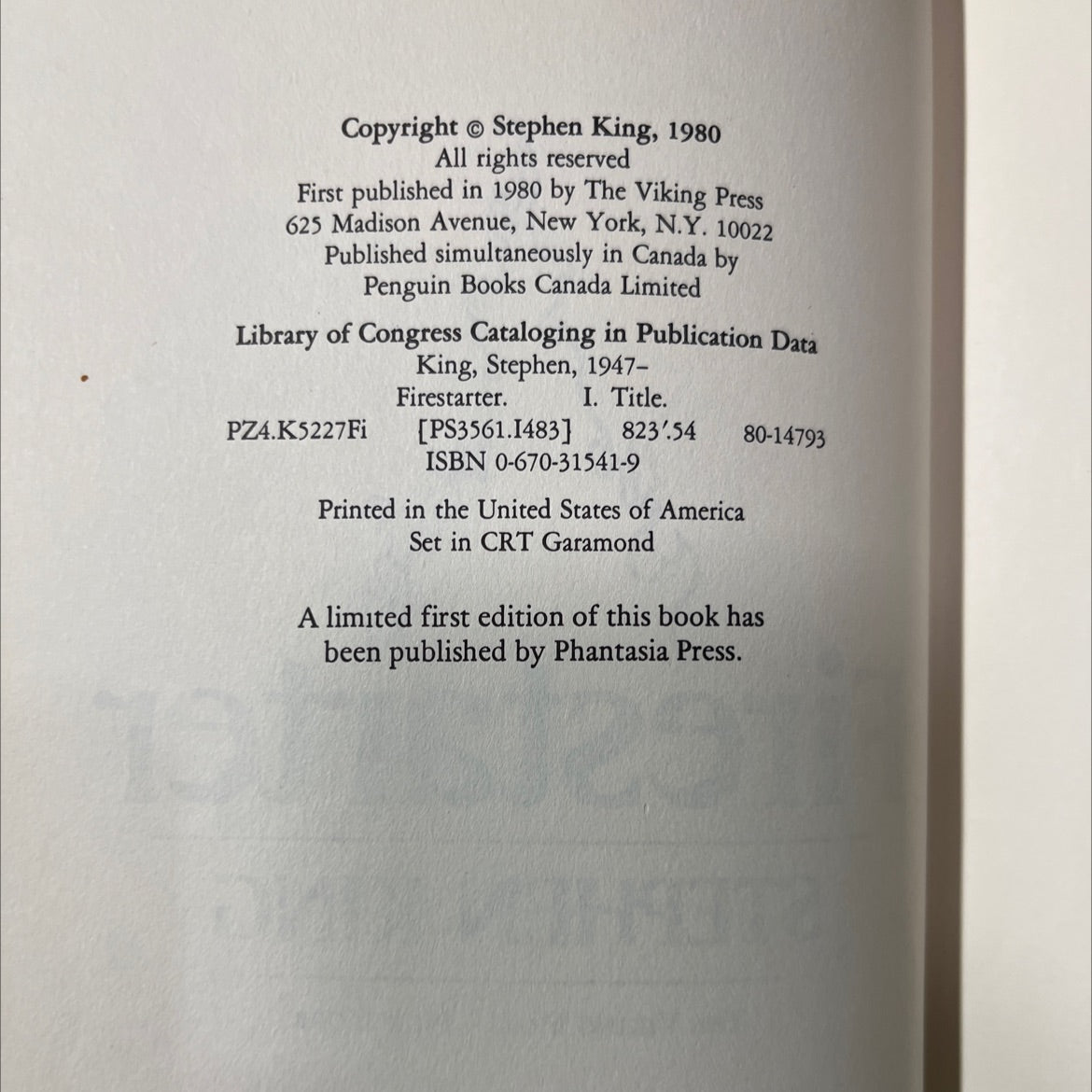 firestarter book, by stephen king, 1980 Hardcover image 3