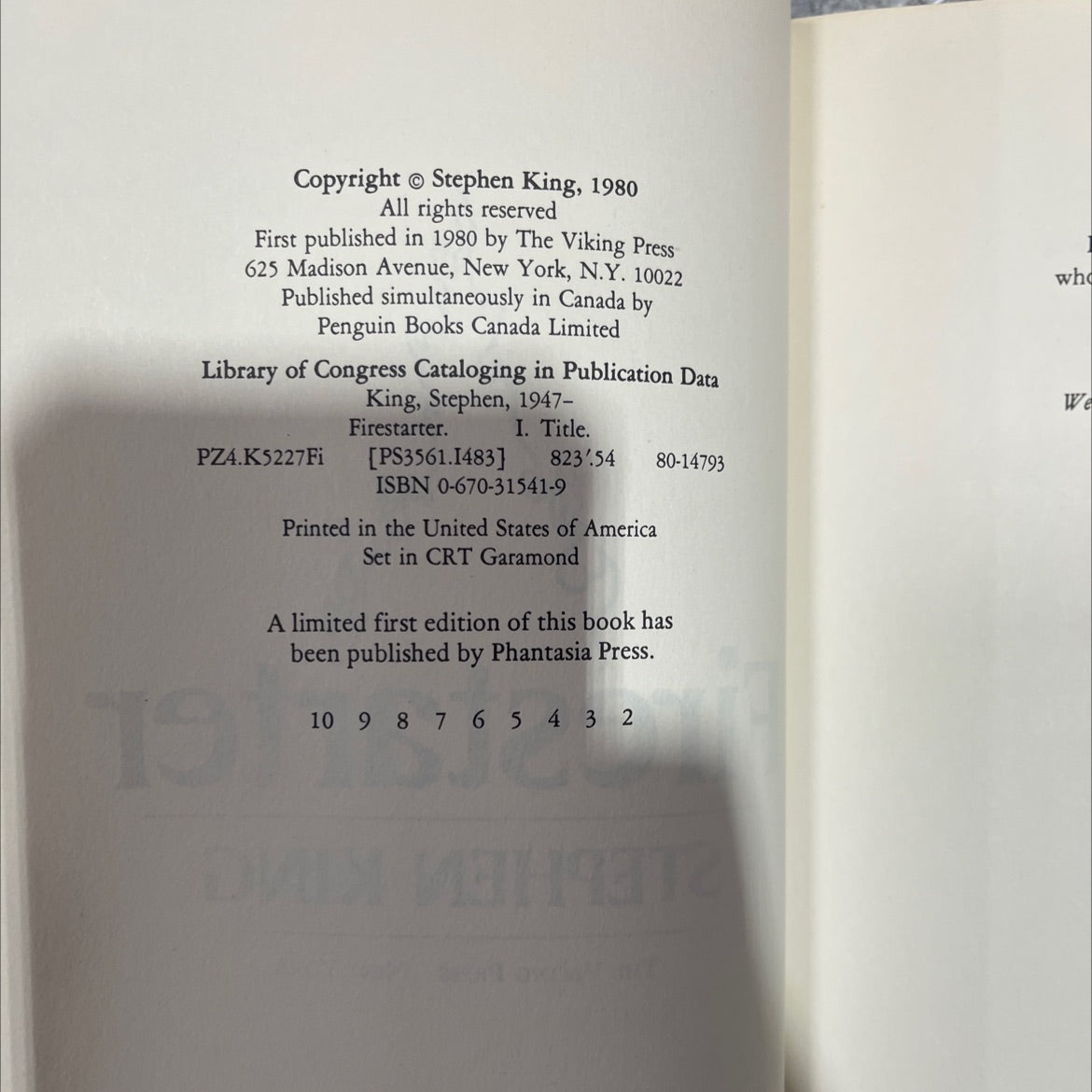 firestarter book, by stephen king, 1980 Hardcover image 3