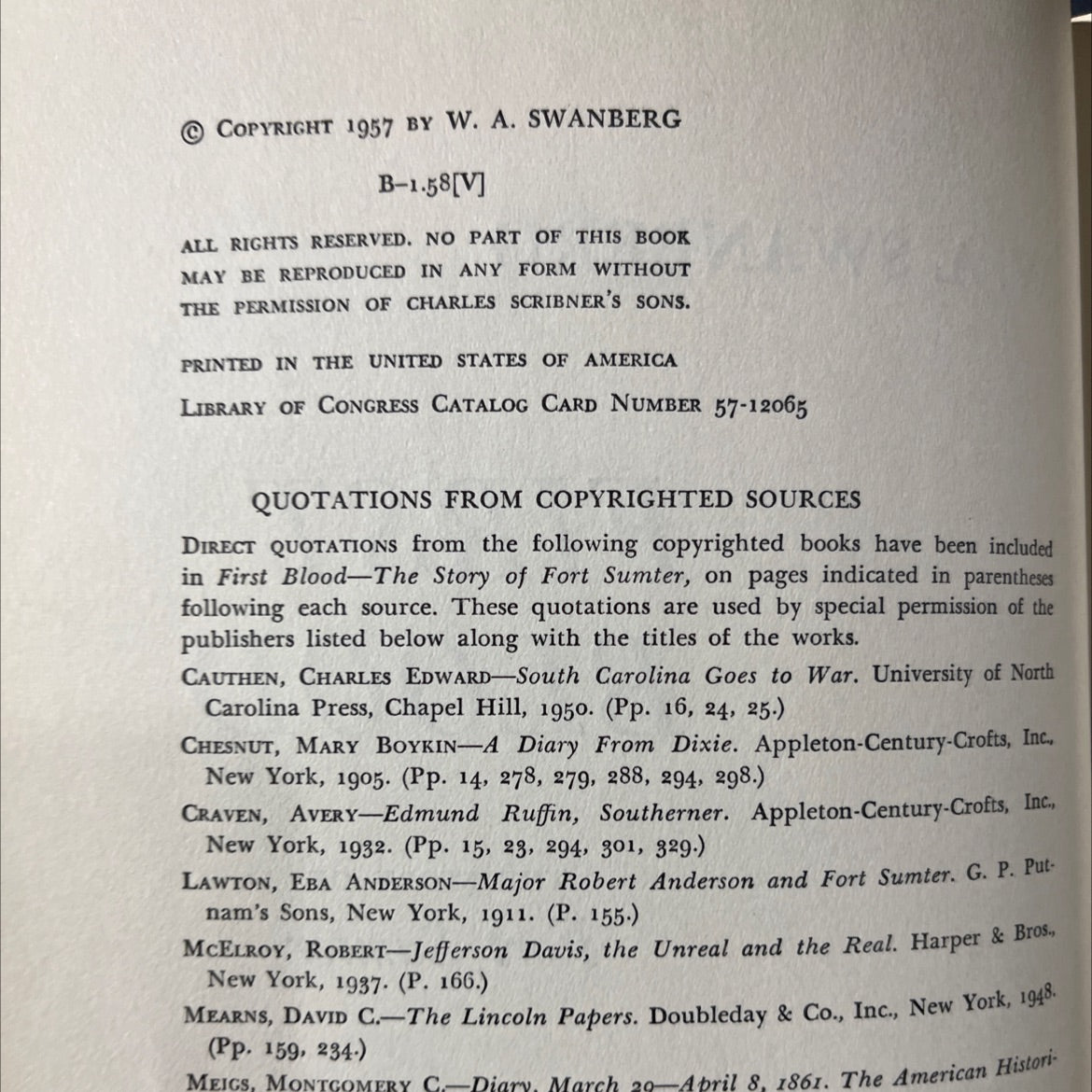 first blood the story of fort sumter book, by w. a. swanberg, 1957 Hardcover image 3