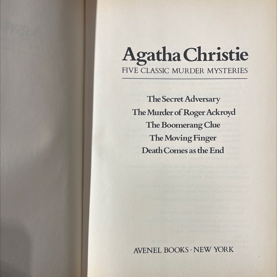 five classic murder mysteries book, by Agatha Christie, 1985 Hardcover image 2