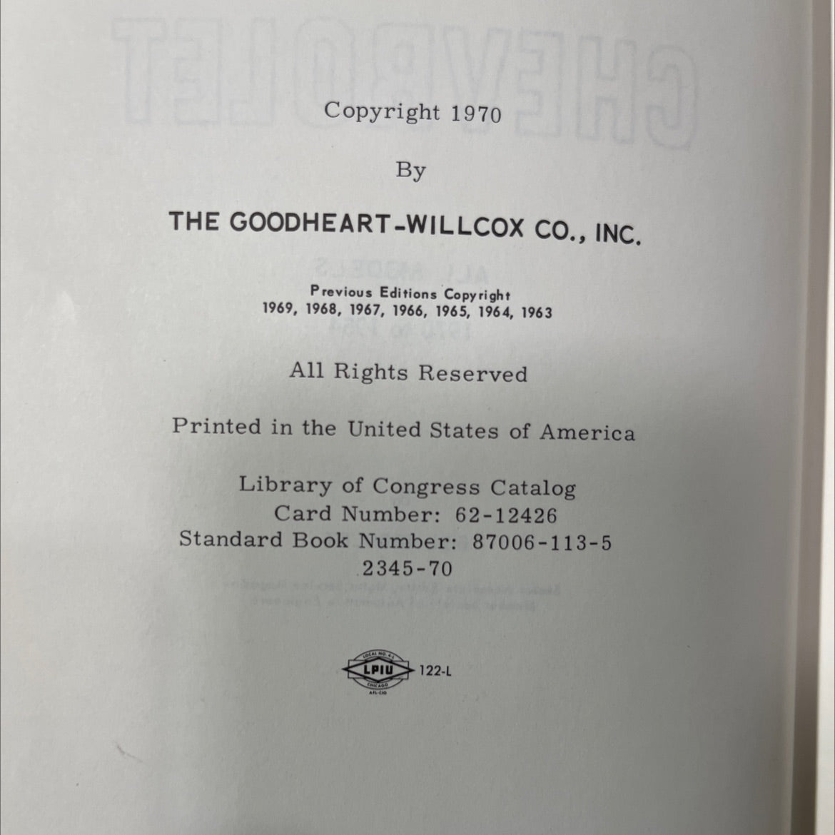 fix your chevrolet all models 1970 to 1954 book, by bill toboldt, 1970 Hardcover image 3