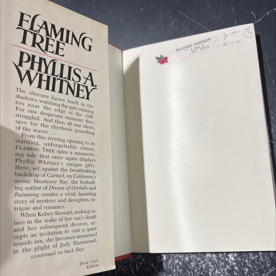 flaming tree book, by phyllis a. whitney, 1985 Hardcover image 4