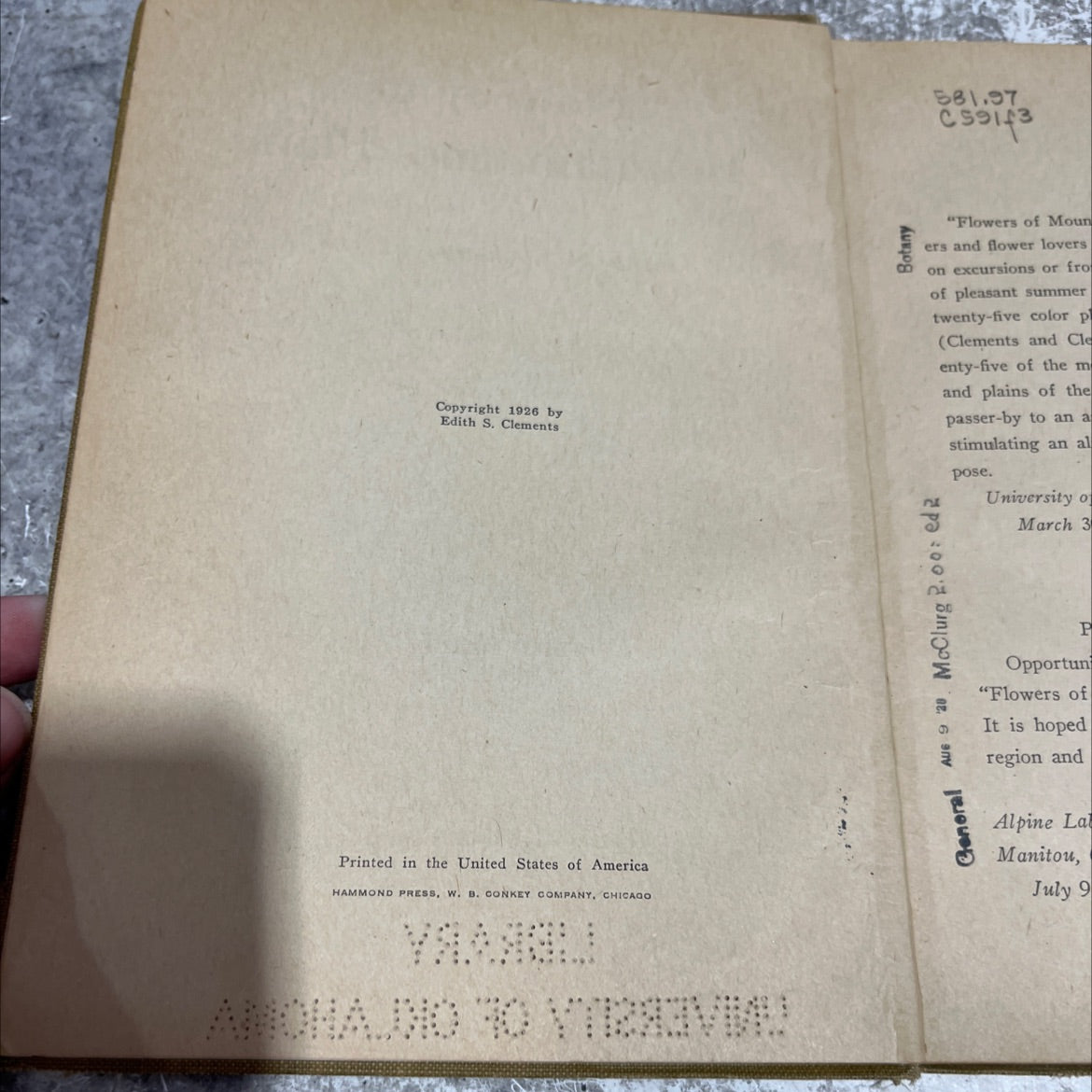 flowers of mountain and plain book, by Edith S. Clements, 1926 Hardcover image 3
