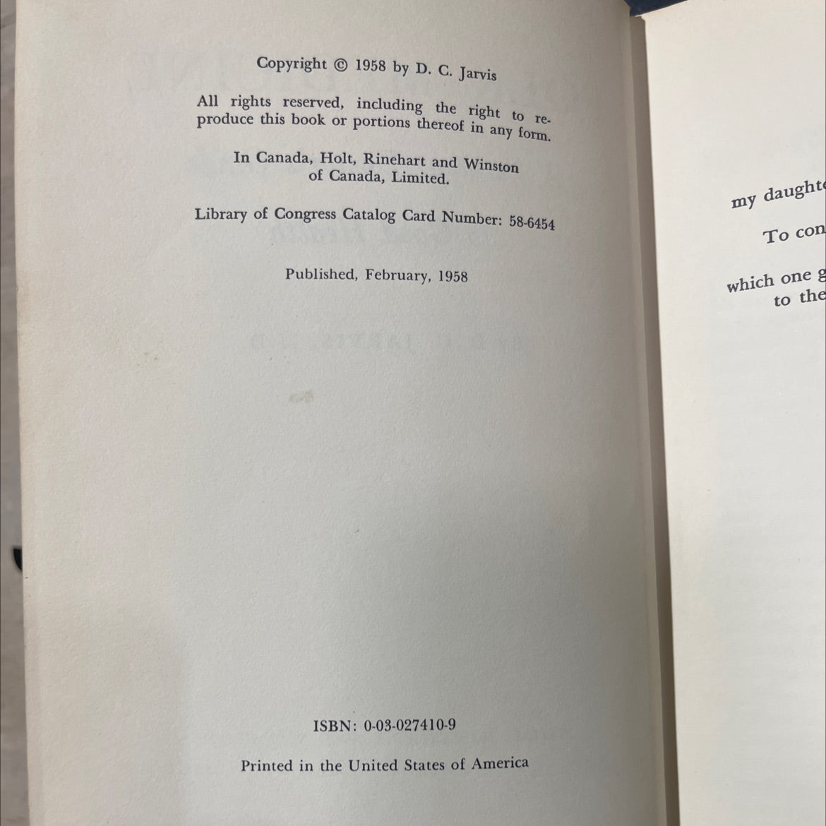folk medicine a vermont doctor's guide to good health book, by d. c. jarvis, m.d., 1958 Hardcover image 3