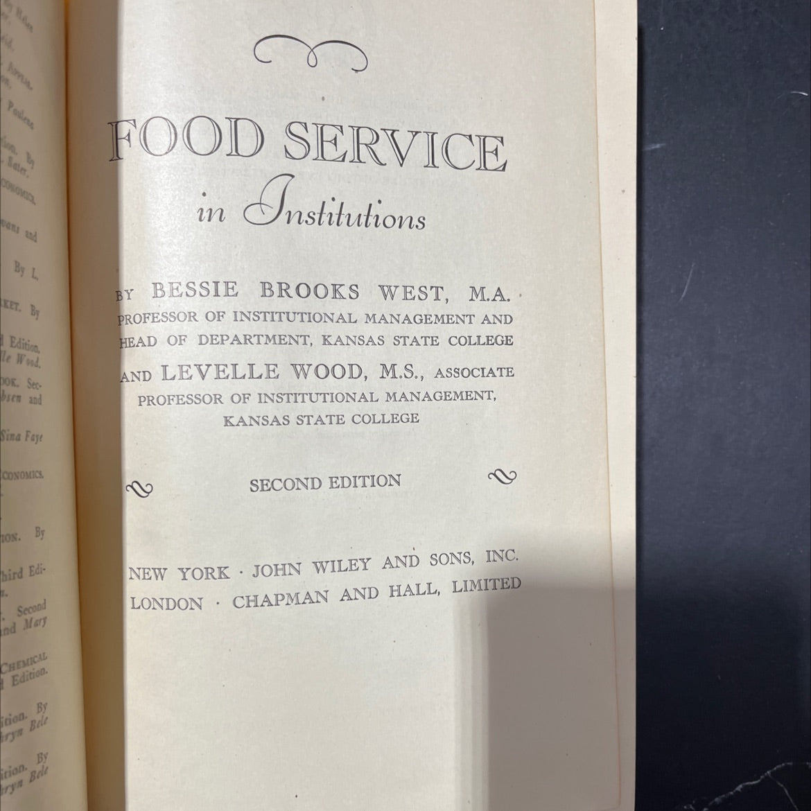 food service in institutions book, by bessie brooks west, levele wood, 1945 Hardcover image 2