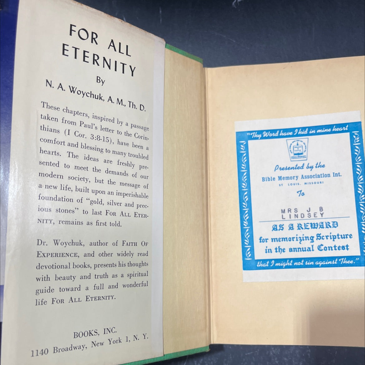 for all eternity being a devotional exposition of i cor. 3:8-15 book, by n. a. woychuk, 1955 Hardcover image 4