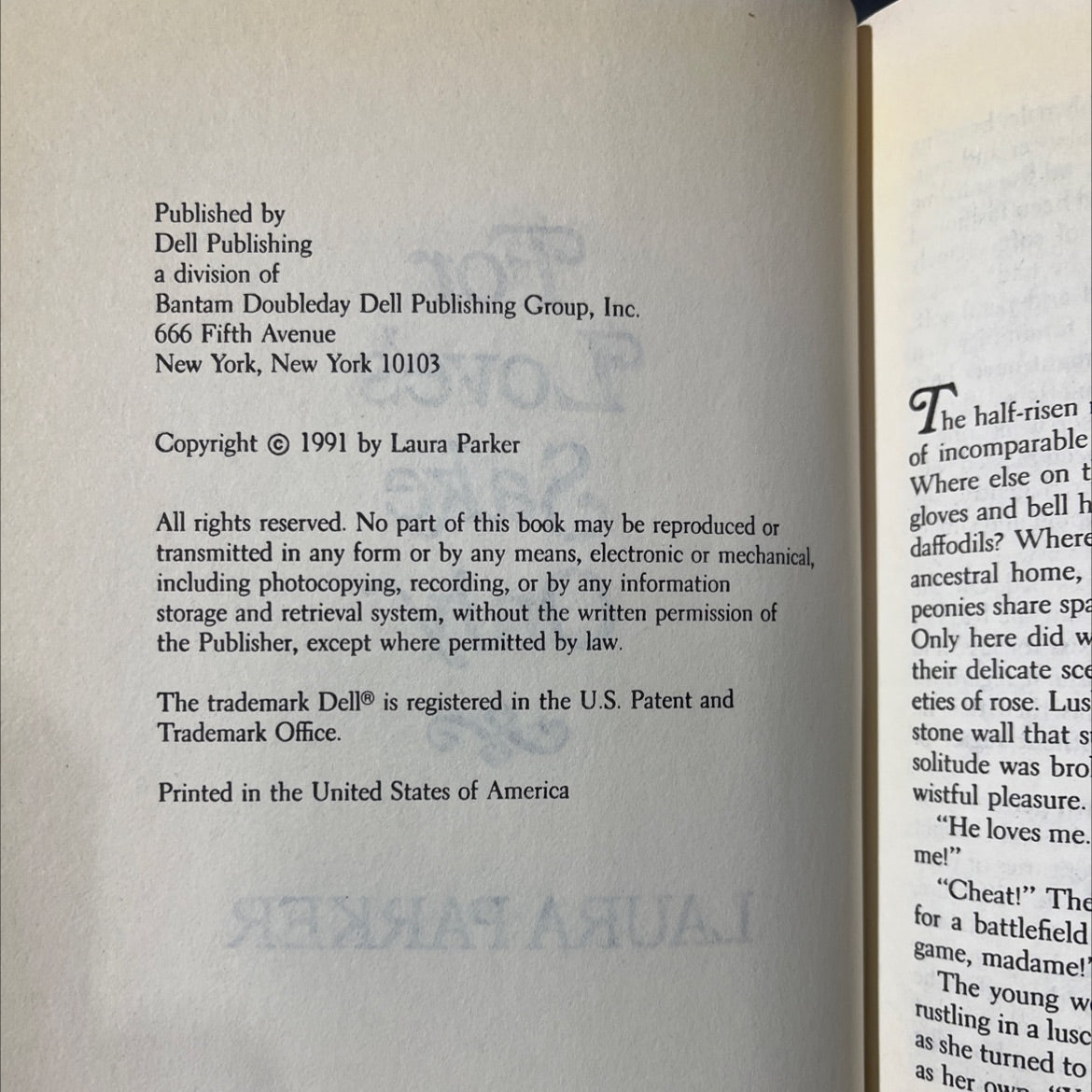 for love's sake only book, by laura parker, 1991 Hardcover image 3