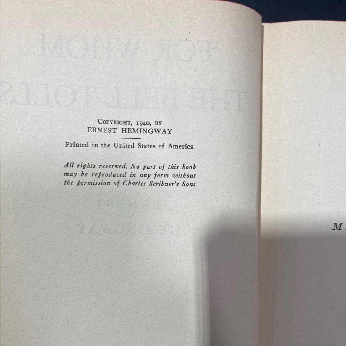 for whom the bell tolls book, by ernest hemingway, 1940 Hardcover image 3