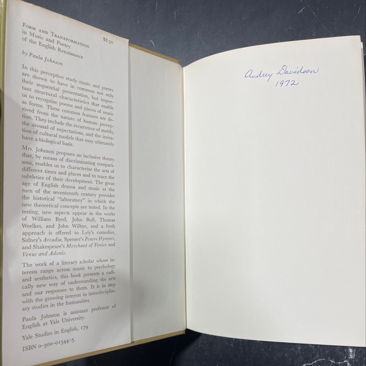 form and transformation in music and poetry of the english renaissance book, by Paula Johnson, 1972 Hardcover image 4
