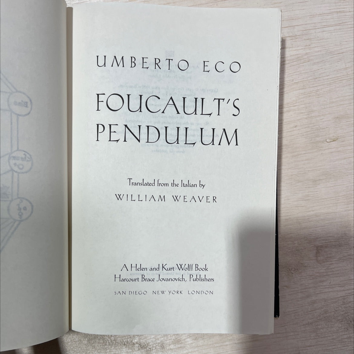 foucault's pendulum book, by umberto eco, 1989 Hardcover, First Edition image 2