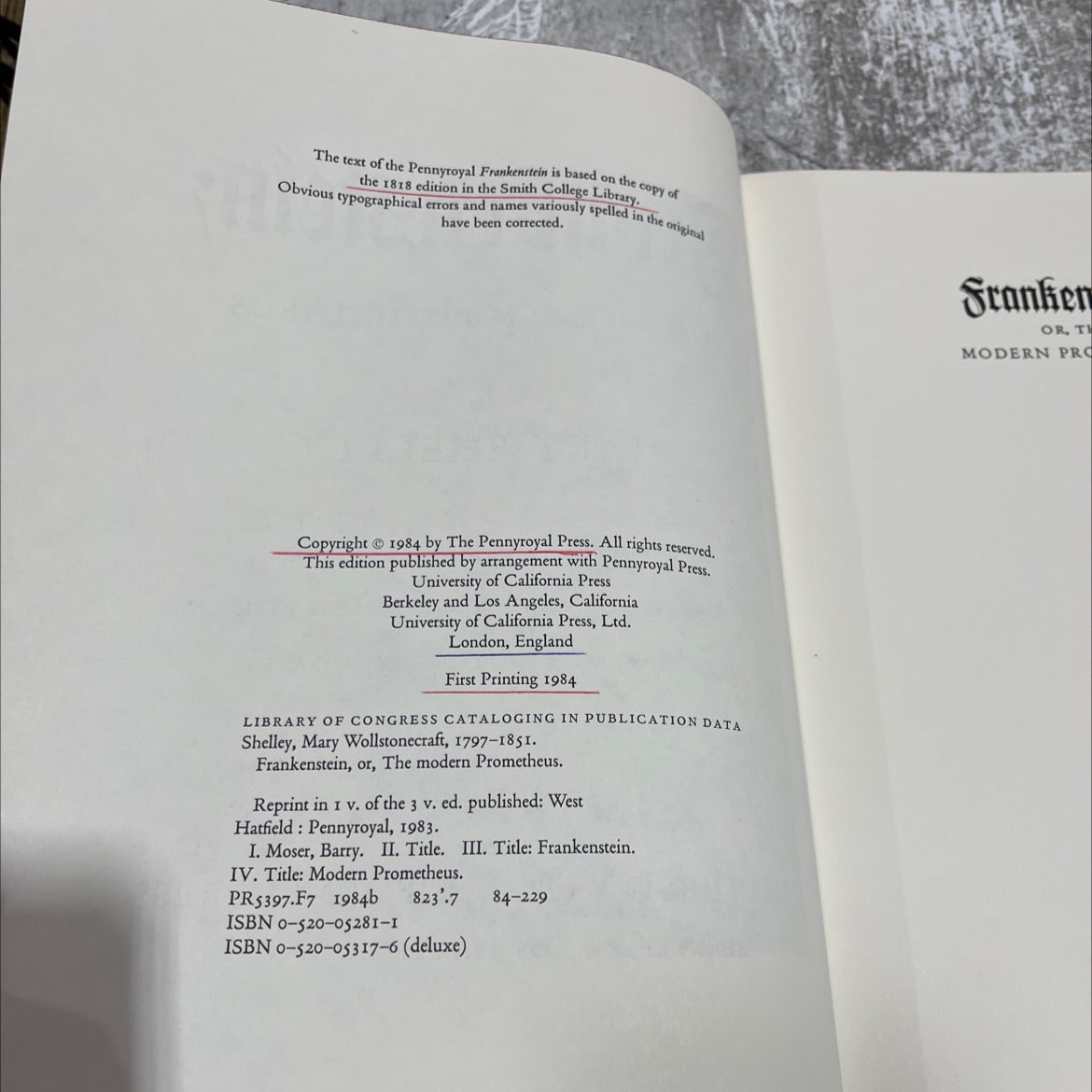 frankenstein; or, the modern prometheus book, by mary shelley, 1984 Hardcover image 3