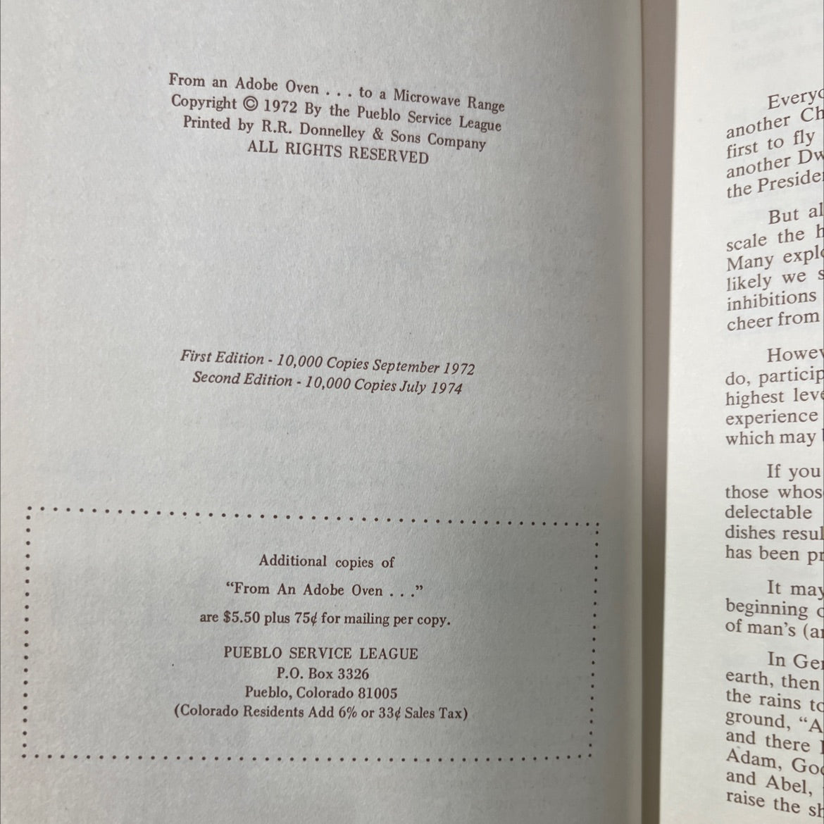 from an adobe oven... to a microwave range book, by Pueblo Service League, 1974 Hardcover image 3