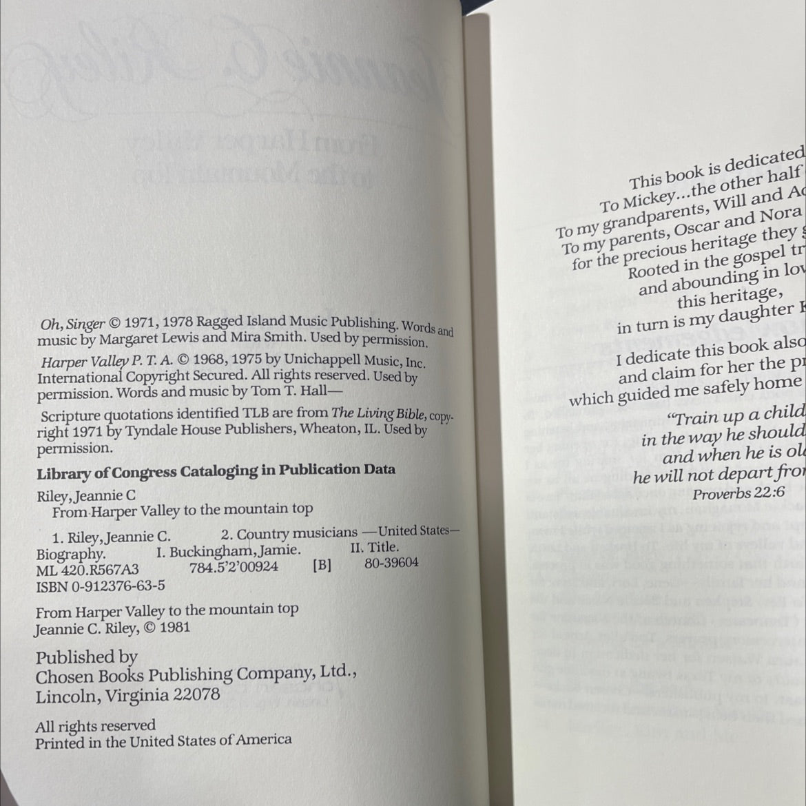 SIGNED from harper valley to the mountain top book, by jeannie c. riley with jamie buckingham, 1981 Hardcover image 3