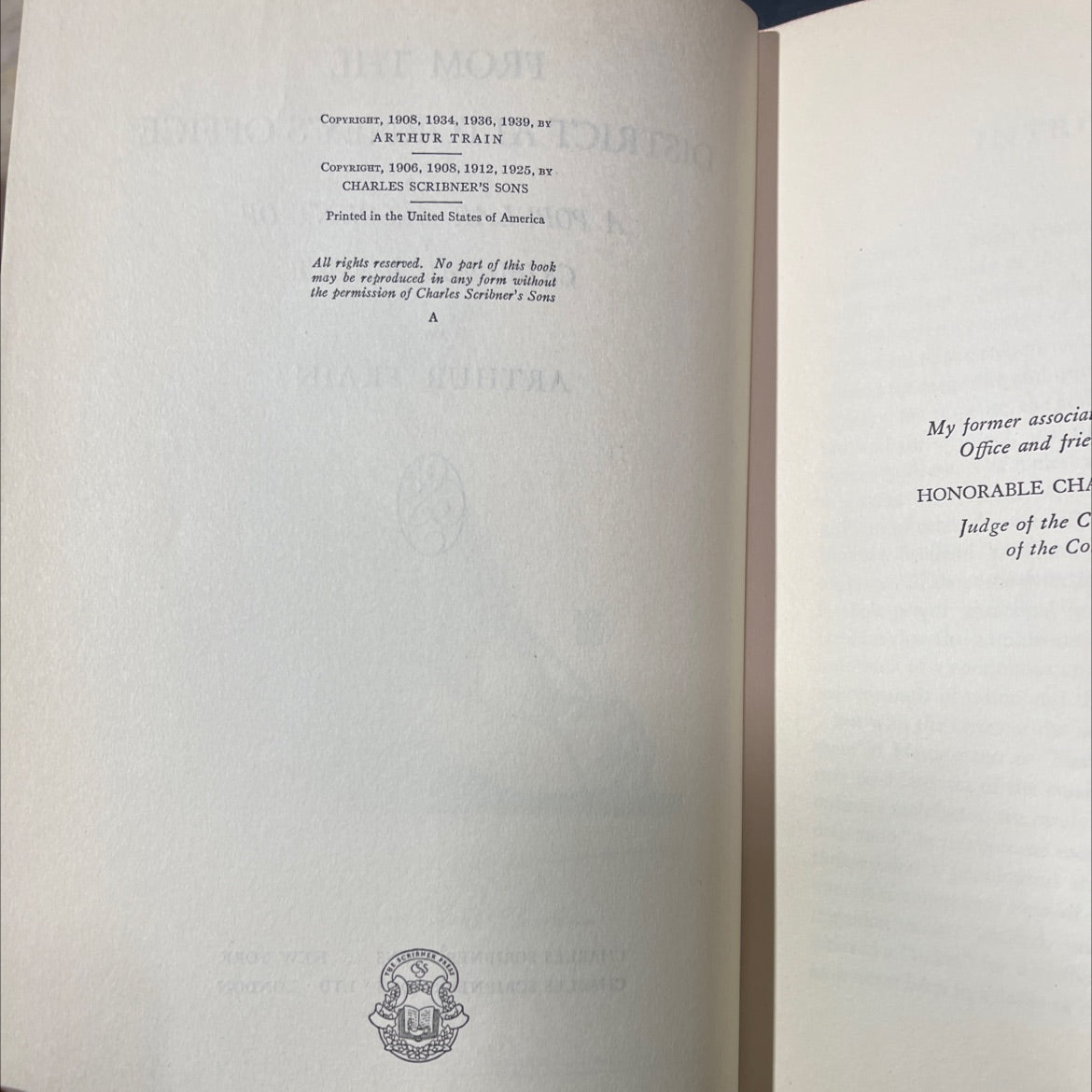 from the district attorney's office a popular account of criminal justice book, by arthur train, 1939 Hardcover image 3