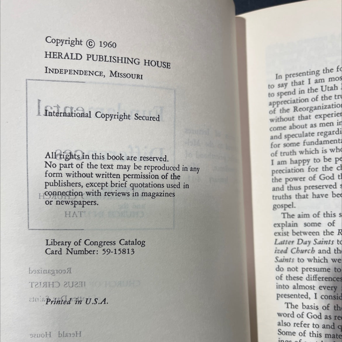 fundamental differences between the reorganized church and the church in utah book, by unknown, 1960 Hardcover image 3