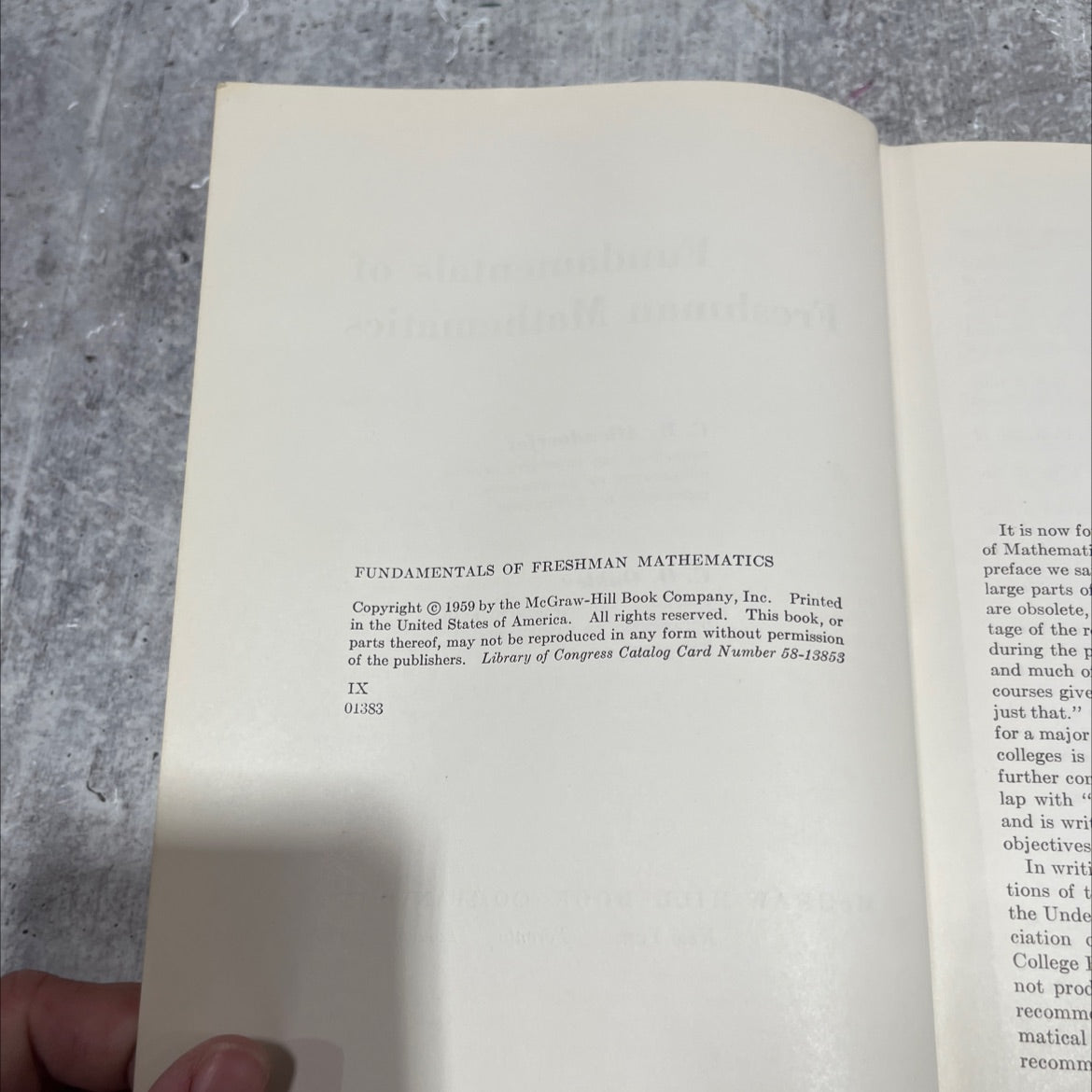 fundamentals of freshman mathematics book, by c. b. allendoerfer, c. o. oakley, 1959 Hardcover image 3