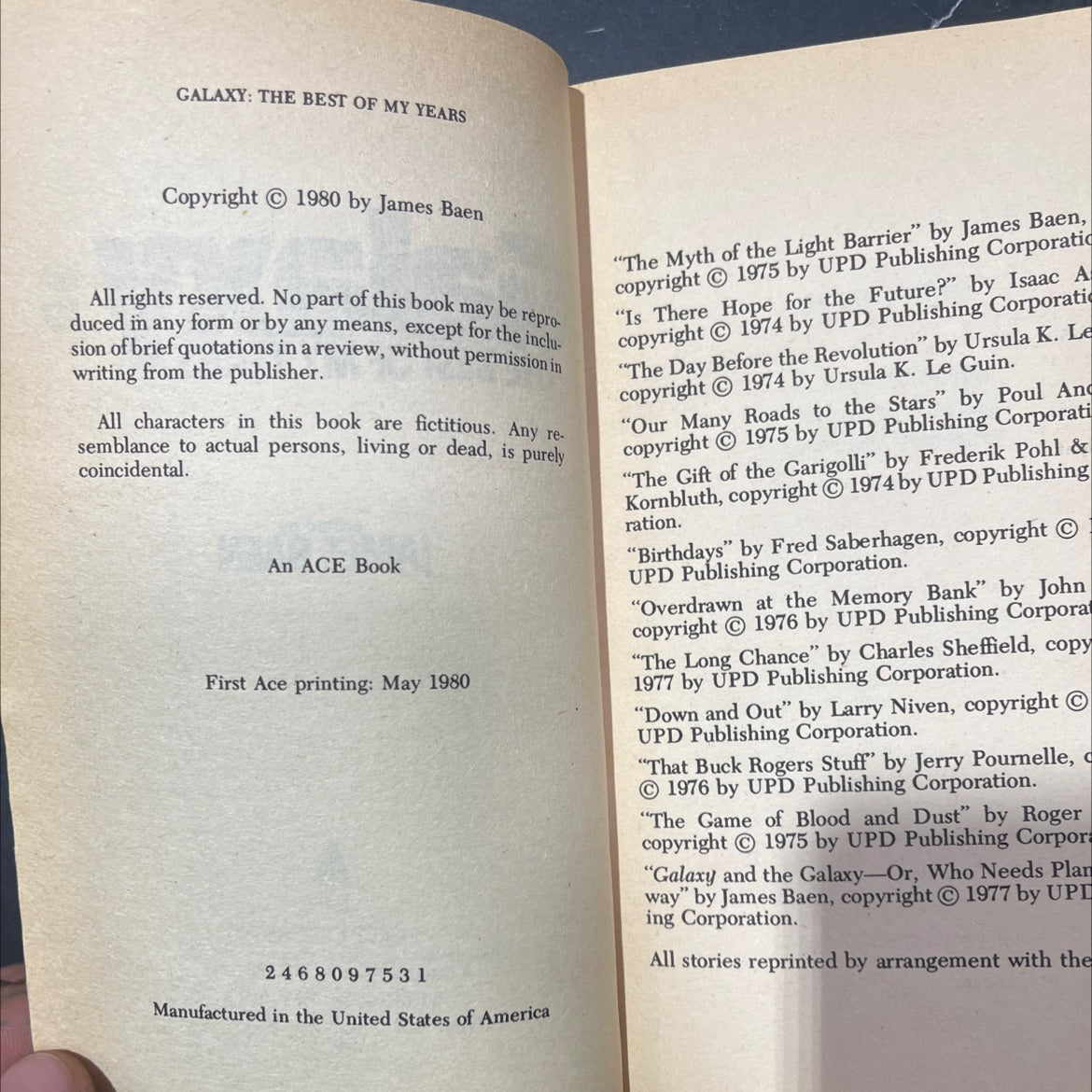 galaxy the best of my years book, by James Baen, 1980 Paperback image 3