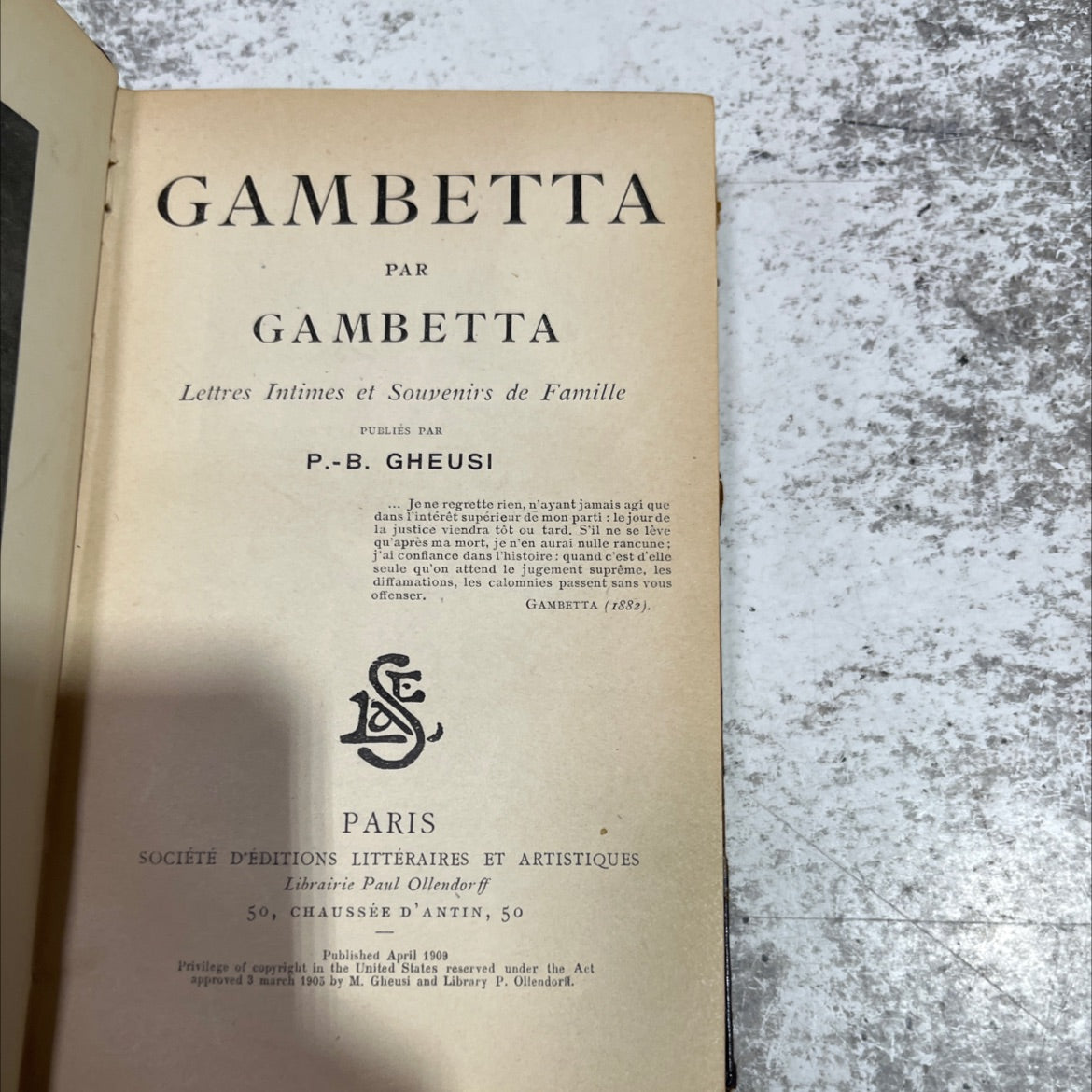 gambetta par gambetta letters and memories from family book, by P.-B. Gheusi, 1909 Leather image 2