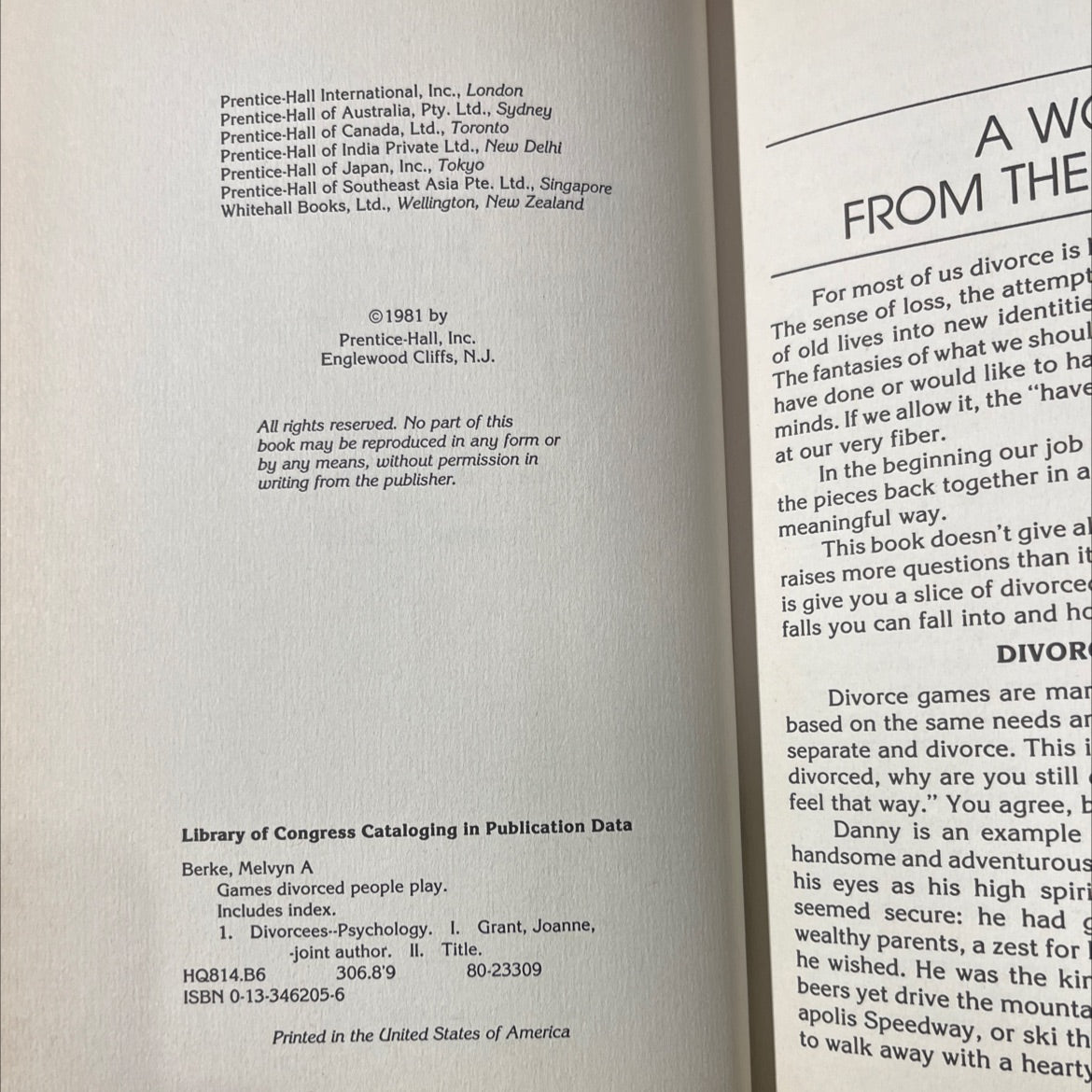 games divorced people play book, by Dr. Melvyn A. Berke, Joanne B. Grant, 1981 Hardcover image 3