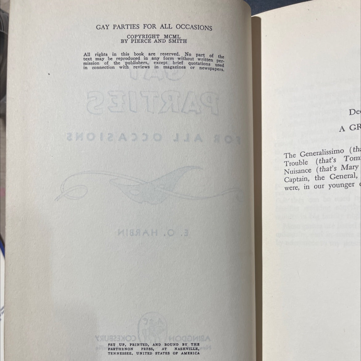 gay parties for all occasions book, by e. o. harbin, 1950 Hardcover image 3