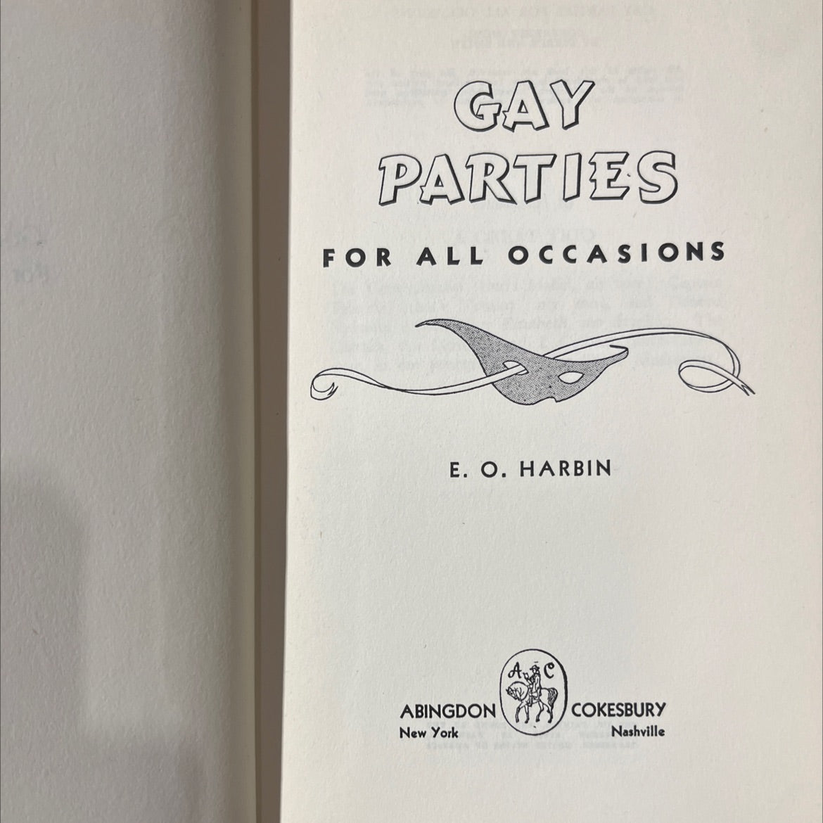 gay parties for all occasions book, by e. o. harbin, 1950 Hardcover image 2