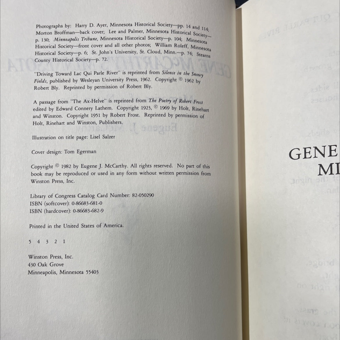 gene mccarthy's minnesota memories of a native son book, by Eugene J. McCarthy, 1982 Hardcover image 3