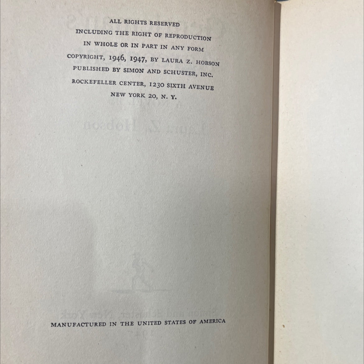gentleman's agreement book, by Laura Z. Hobson, 1947 Hardcover image 3