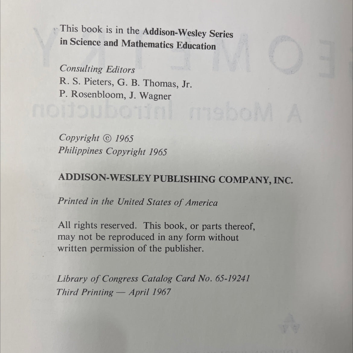 geometry a modern introduction book, by mervin l. keedy, charles w. nelson, 1967 Hardcover image 3
