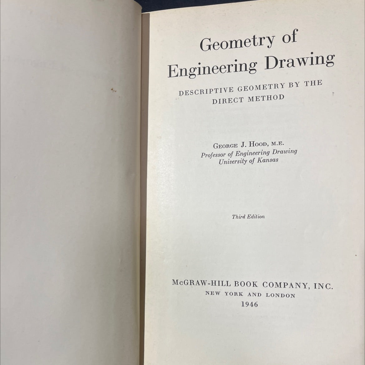 geometry of engineering drawing descriptive geometry by the direct method book, by george j. hood, 1946 Hardcover image 2
