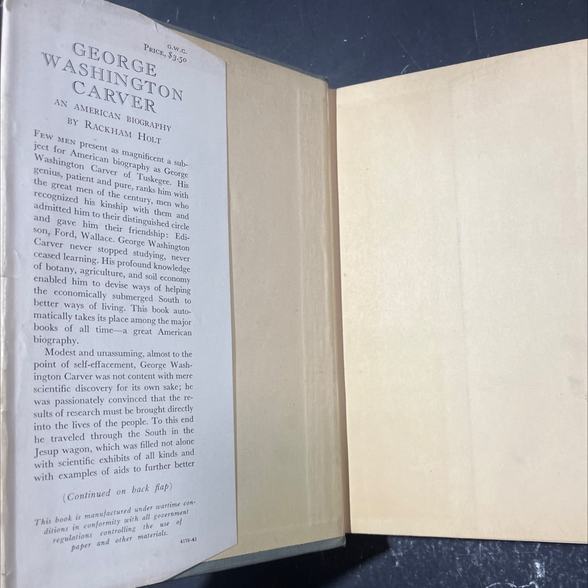 george washington carver an american biography book, by rackham holt, 1943 Hardcover image 4