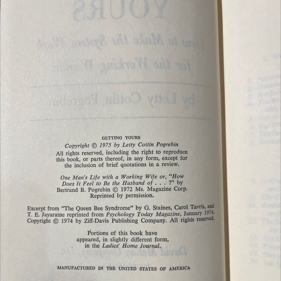 getting yours how to make the system work for the working woman book, by Letty Cottin Pogrebin, 1975 Hardcover image 3