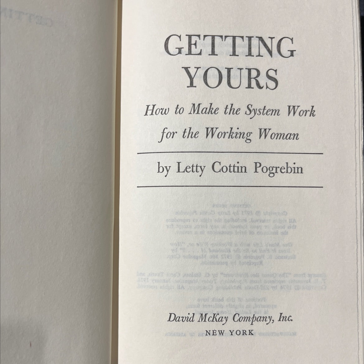 getting yours how to make the system work for the working woman book, by Letty Cottin Pogrebin, 1975 Hardcover image 2