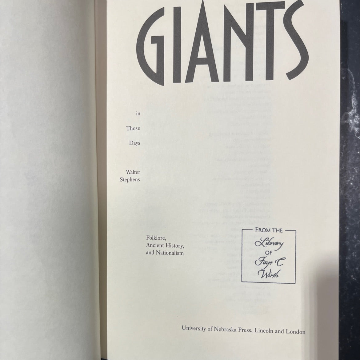 giants in those days folklore ancient history and nationalism book, by Walter Stephens, 1989 Hardcover image 2