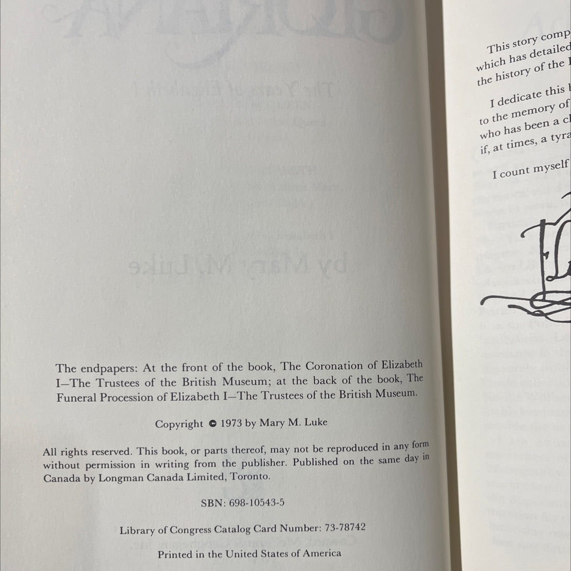 glorian the years of elizabeth i book, by mary m. luke, 1973 Hardcover image 3