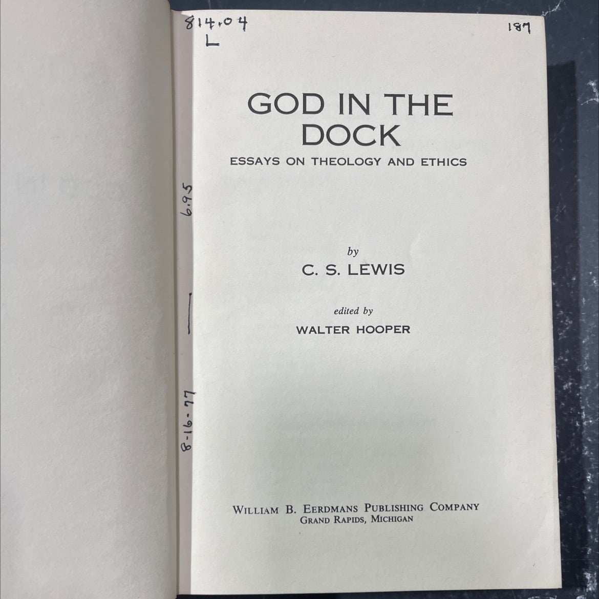 god in the dock essays on theology and ethics book, by c. s. lewis, 1970 Hardcover image 2