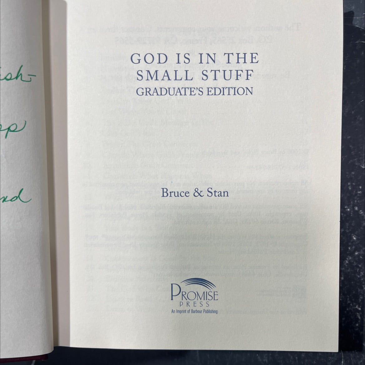 god is in the small stuff graduate's edition book, by Bruce Bickel and Stan Jantz, 2000 Leather image 2