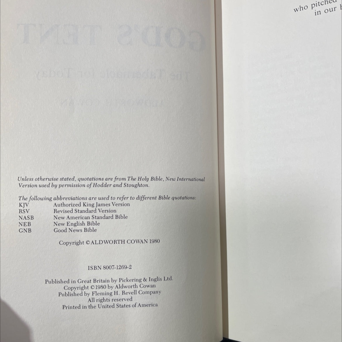 god's tent the tabernacle for today book, by aldworth cowan, 2005 Hardcover image 3