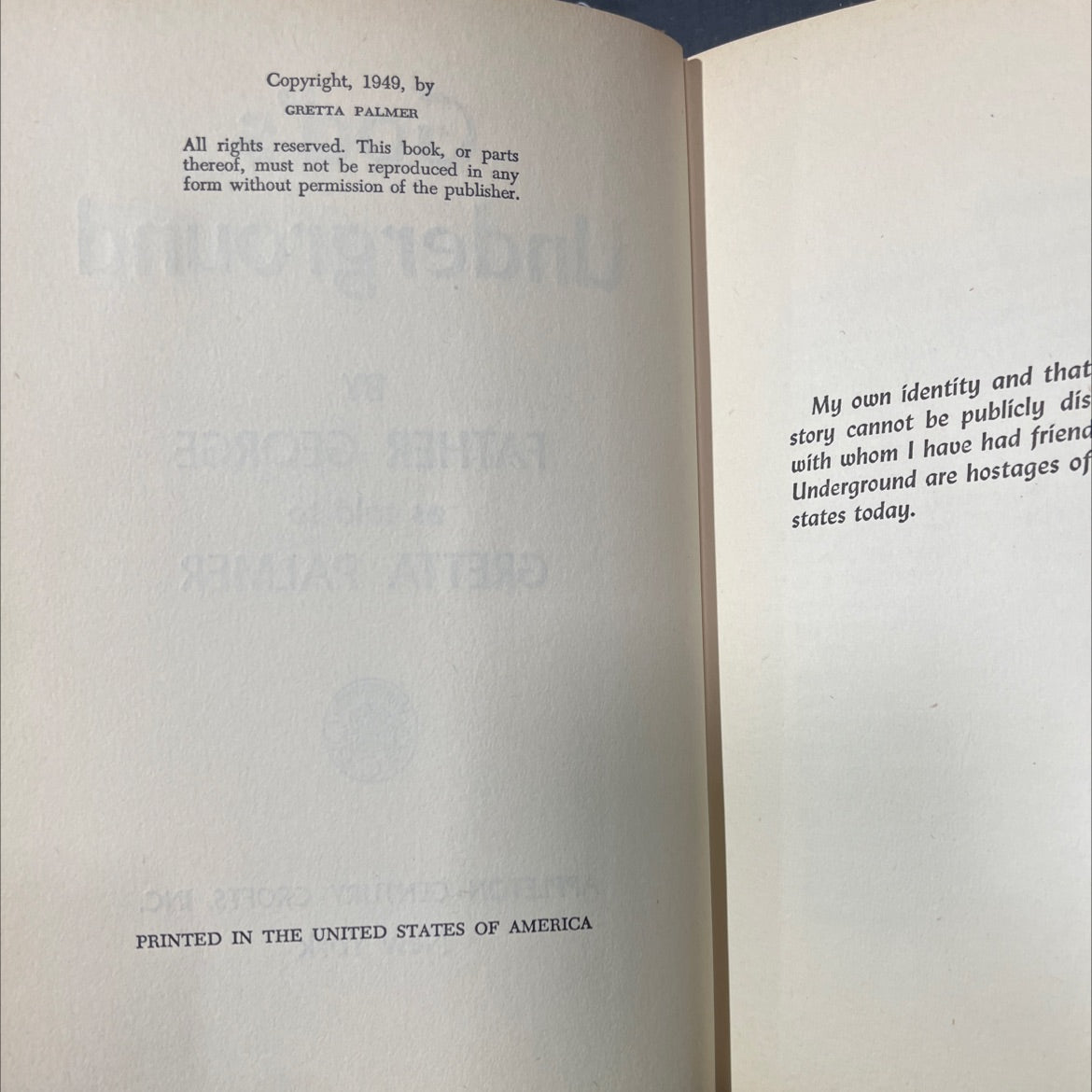 god's underground book, by father george as told to gretta palmer, 1949 Hardcover image 3