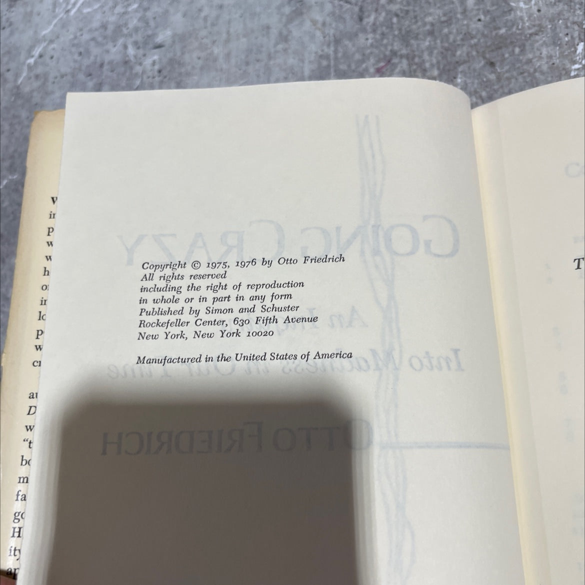going crazy an inquiry into madness in our time book, by otto friedrich, 1976 Hardcover image 3