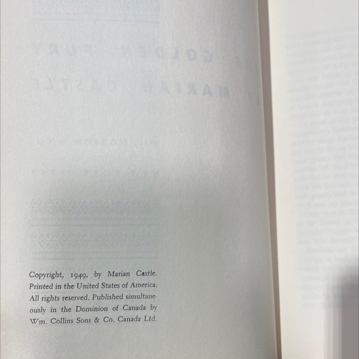 golden fury the book, by Marian Castle, 1949 Hardcover image 3