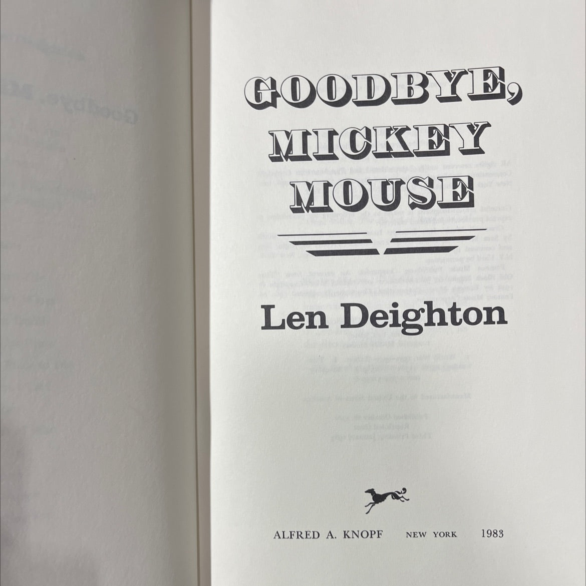 goodbye, mickey mouse book, by Len Deighton, 1982 Hardcover image 2