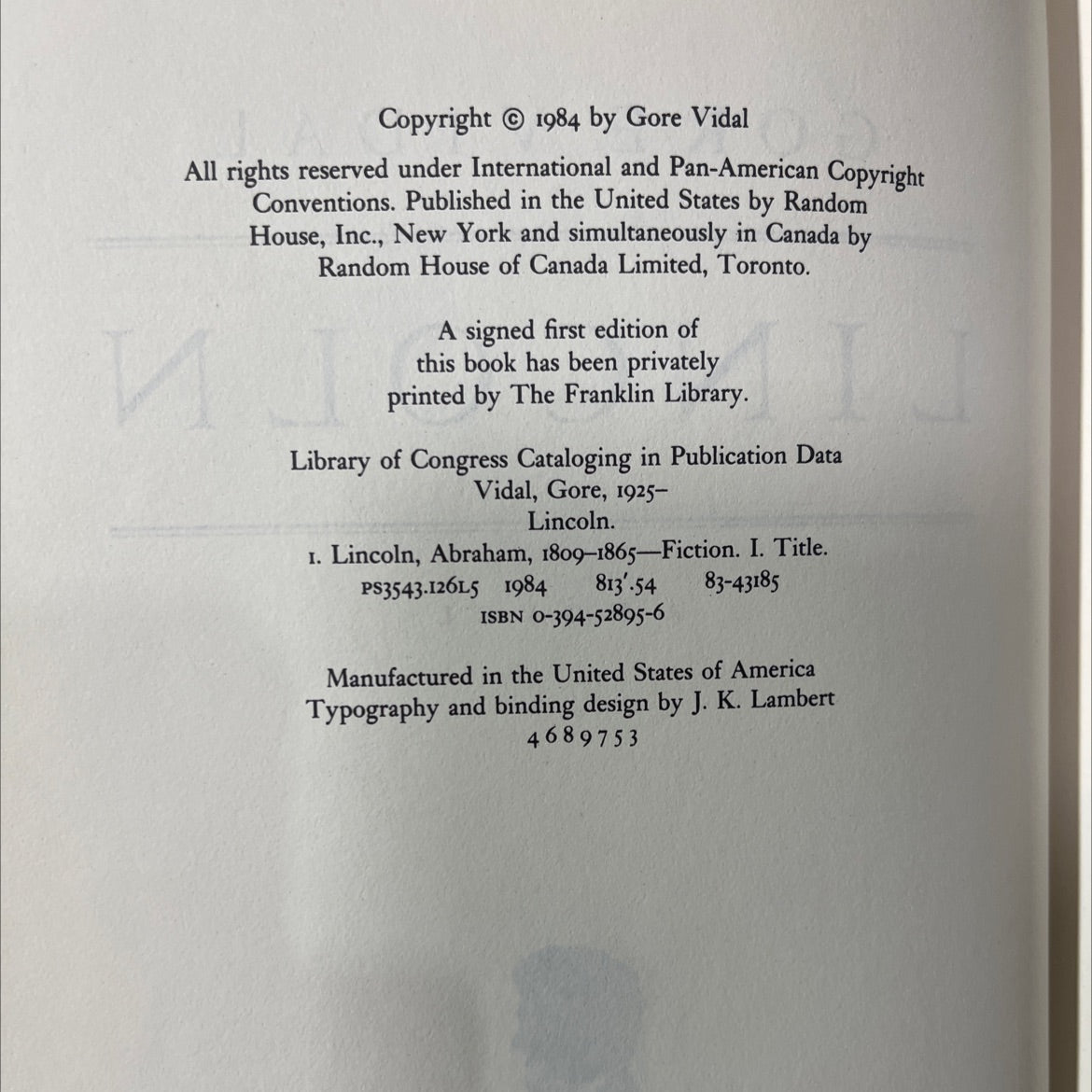 gore vidal lincoln a novel book, by Gore Vidal, 1984 Hardcover image 3