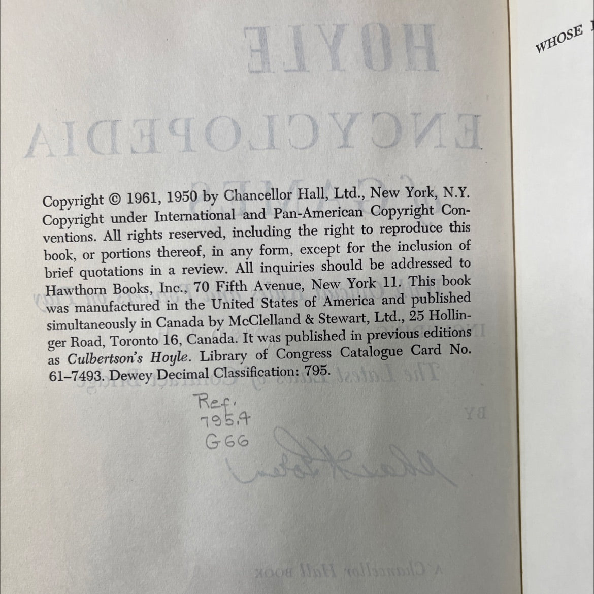 goren's hoyle will ever be encyclopedia of games book, by c. h. goren, 1961 Hardcover image 3